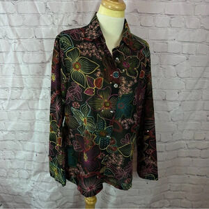 coldwater creek bright floral embroidered jacket sz small boho western cottage